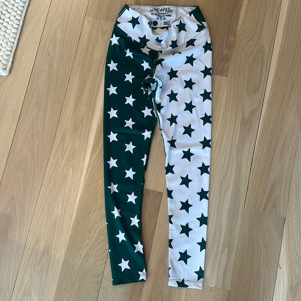 Corey Paige Spirit Leggings Green and White Stars size small. Perfect condition